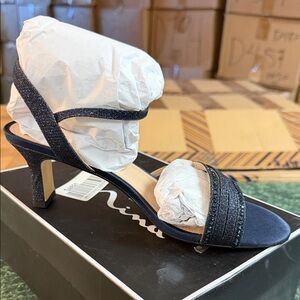 Nina Black Glitter Strappy Heels ( WIDE)